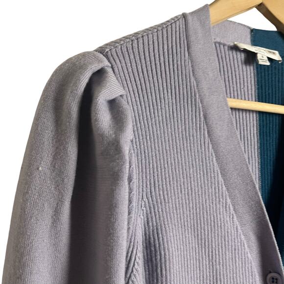 Busayo Ribbed Two-Tone Blue Purple Long Sleeve Sweater Midi Dress Size Small - Picture 10 of 16